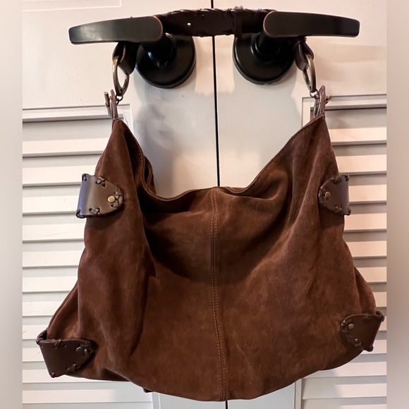 HYPE Suede LEATHER Slouch HOBO Buckle PURSE Bag - Picture 2 of 16